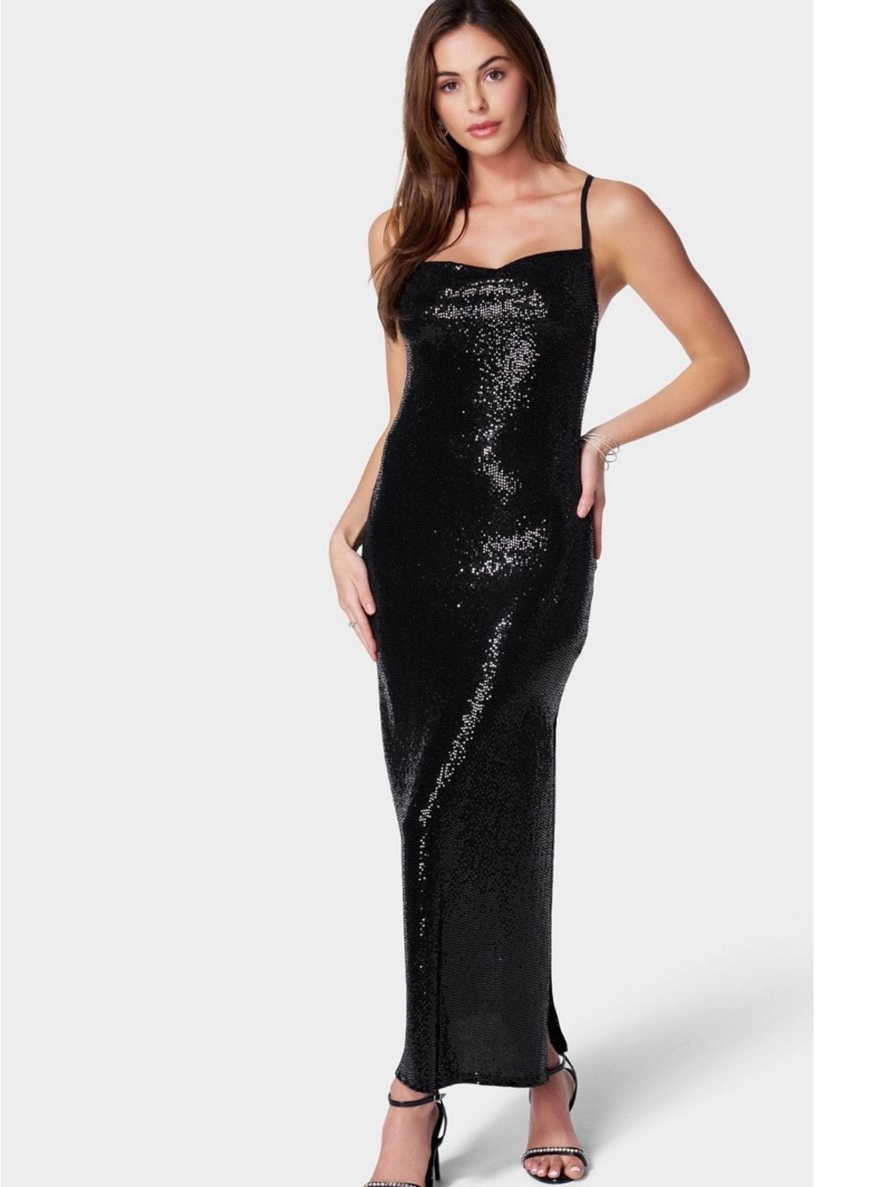 BCBG Black Sequin Slip Dress with Thin Straps NWT originally priced $129 Large